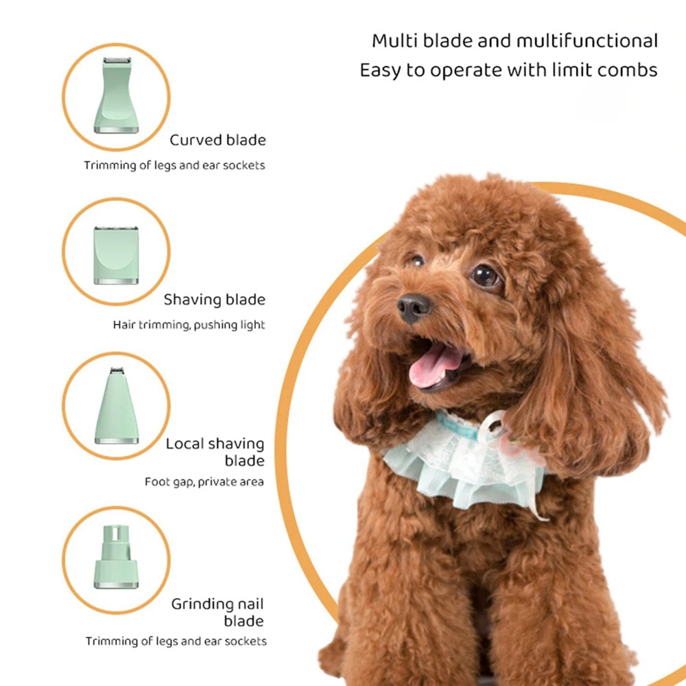 Cortadora eléctrica 4 en 1 para mascotas con 4 cuchillas, recortador de uñas y recortador de uñas profesional con recarga para perros y gatos.