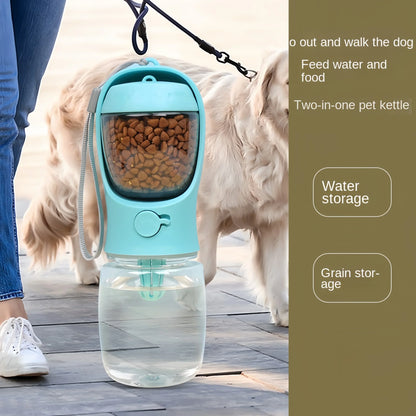 Botella de agua portátil para perros con almacenamiento de alimentos